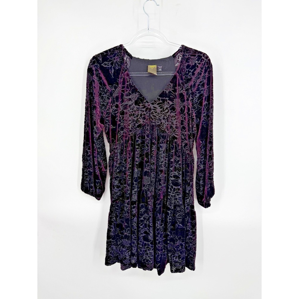 Taylor‎ Y2K Babydoll Mini Dress Size 6 Burnout Velvet 2000s Retro Funky Hippie
